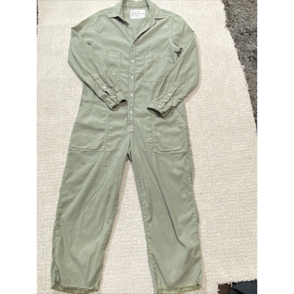Frank & Eileen Northern Ireland Jumpsuit Sage Sz L Linen Blend Utility - Picture 16 of 16